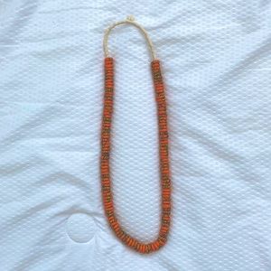 Anthropologie orange beaded necklace with yellow details 🐝